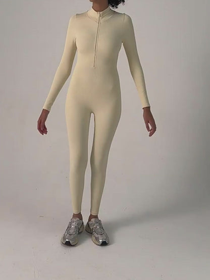 Zipper Long Sleeve Jumpsuit Yoga Fitness Training Pants Tight Hip Seamless Sports Jumpsuit For Women Clothing