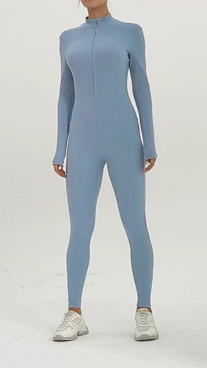 Zipper Long Sleeve Jumpsuit Yoga Fitness Training Pants Tight Hip Seamless Sports Jumpsuit For Women Clothing