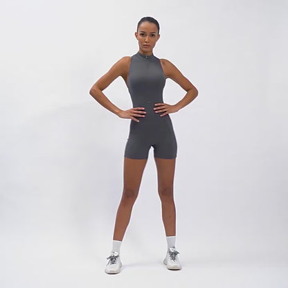 Fitness Yoga Jumpsuit With Zipper Summer Backless Shorts Jumpsuit Bodysuit For Women Clothing